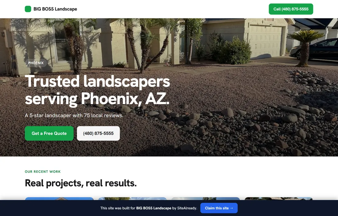 A real landscaping website built by SiteAlready (gallery style)